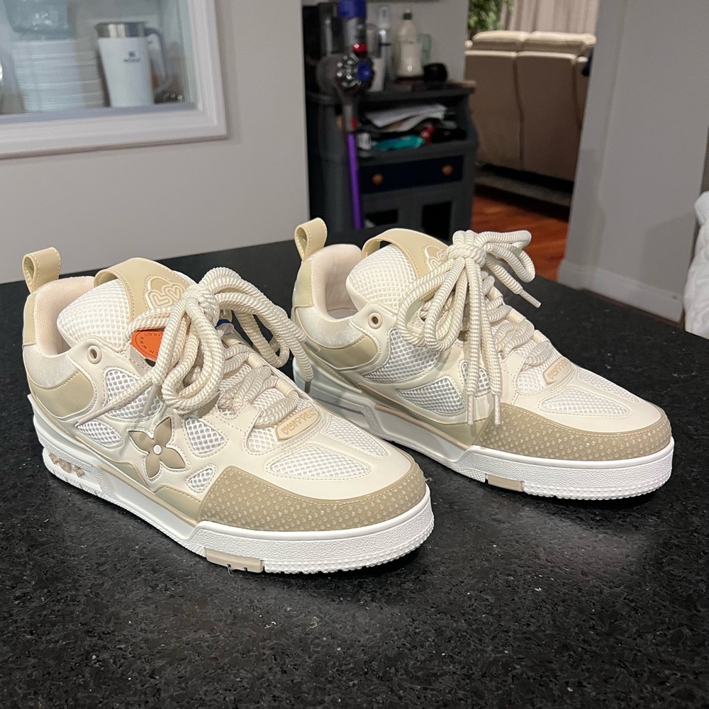 Beige and White Sneakers with Floral Detail